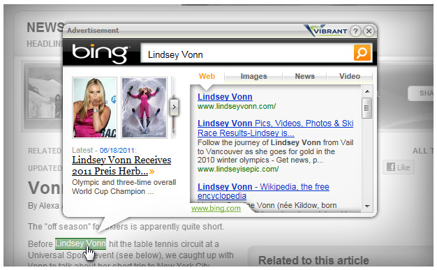 Bing Convenient Search, In-Text Advertisement